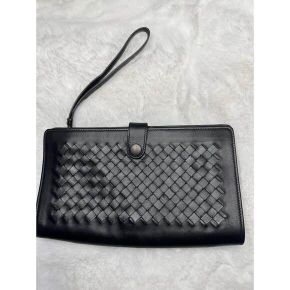Bottega Veneta Vintage Intrecciato Black Leather Wristlet Clutch - Picture 2 of 10